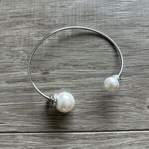 Silver-Tone Pearl-Accent Open Bangle Bracelet
